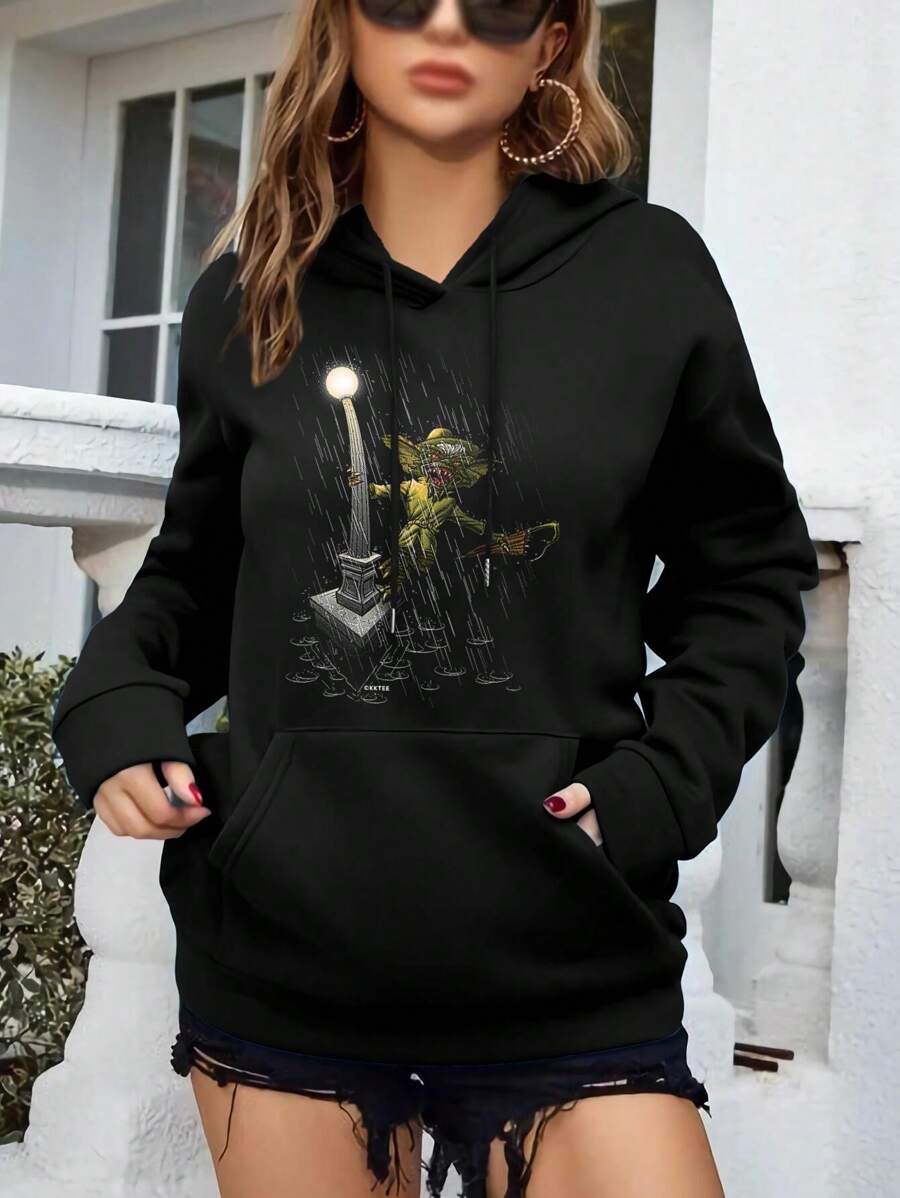 Women's Gremlin Rain Jacket T-Shirt Cute  Gothic - Black - View 1