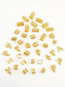 40 件金色发圈套装辫子发饰配饰，街头风格，派对编织发饰金色头饰 - 金色 - 查看 4