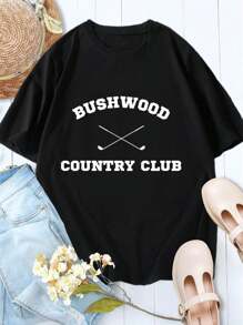 Women's Bushwood Country Club Caddyshack Golf Shirt - Ladies' T-Shirt Classic Movie Apparel - Black - View 1