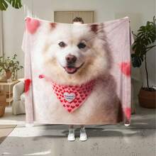 1 Piece, Valentine's Day Puppy Print Blanket: A Versatile, Soft And Warm Flannel Blanket With Creative Design - Machine Washable, Tear Resistant, And The Best Gift For All Seasons - Multicolor - View 2