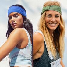 1 件新款女士扎染弹性头带，十字结设计，佩斯利图案，柔软头巾，适合女孩、瑜伽、运动、健身 - 彩色 - 查看 10