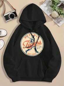 Women's Vintage Detroit Tigers Buck Tee Hoodie Sweatshirt - Retro Baseball Apparel - Negro - Ver 1