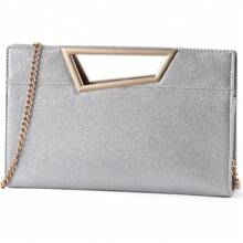 VASCHY Leather Clutch Purses For Women Convertible Crossbody Purses With Detachable Strap Handbag For Women For Wedding Party - Silver - View 3