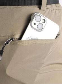 LEDUNTINO 【春夏】男士时尚休闲户外可拆卸裤 弹力运动快干 纯色（绿、灰） 男友礼物 春秋薄款裤子 多口袋 字母印花下装 - 卡其色 - 查看 4