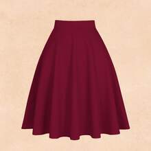Conjunto falda y camiseta manga corta cintura alta vuelo ajuste femenino - Burdeos - Ver 2