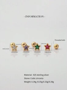 Schattig Sterling zilver Ster Oorknopjes Hypoallergeen Zorg Oor piercing Schroefdraad Kraal Oorknopjes Slaap Zonder Geschikt Voor vrouwen Meisjes Dagelijkse slijtage