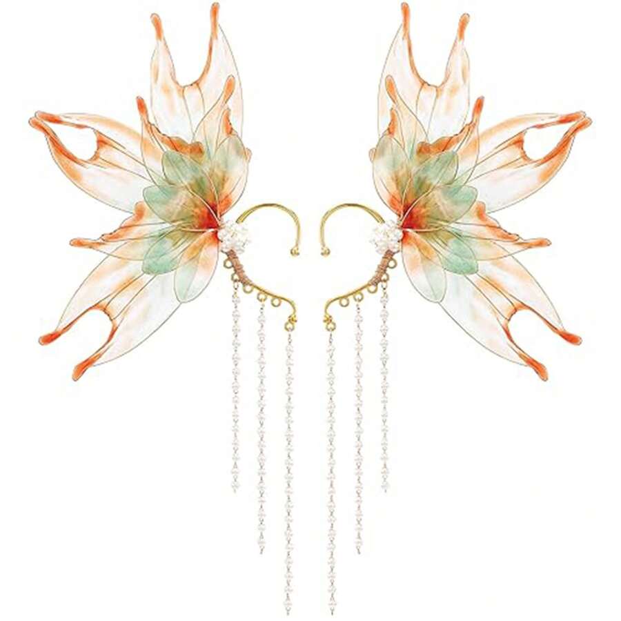 Women Fairy Ear Cuffs Beautiful Clip-On Mermaid Earrings Fashion Ear Cuffs Cosplay Accessories - trái cam - Xem 1