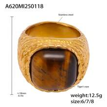 MiDuoDuo 1pc MiDuoDuo Cross-Border Luxury Retro Natural Tiger Eye & Rose Quartz Ring, Fashion Lady Daily Ring