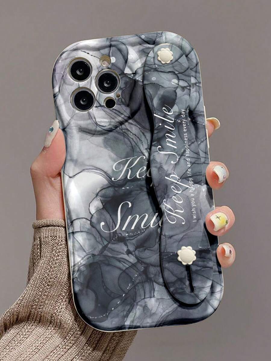 1pc Fashionable Marble Pattern Thick High-Impact Phone Case With Kickstand, Compatible With Apple & Series - Multicolor - View 1