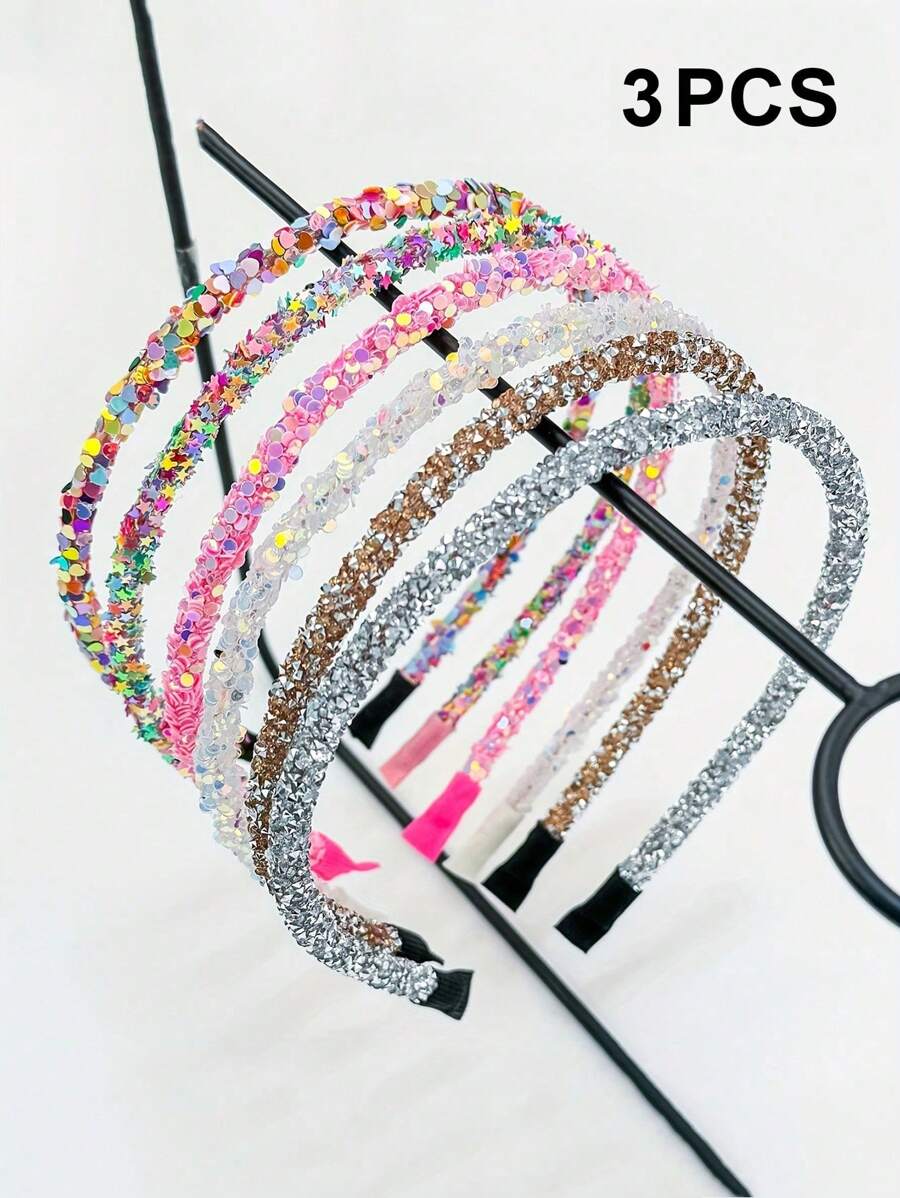 1/3 件韩版甜美绿粉发圈，闪亮糖果洒粉头带闪光女孩头扣发饰，亮片头带，派对配饰 - 彩色 - 查看 1