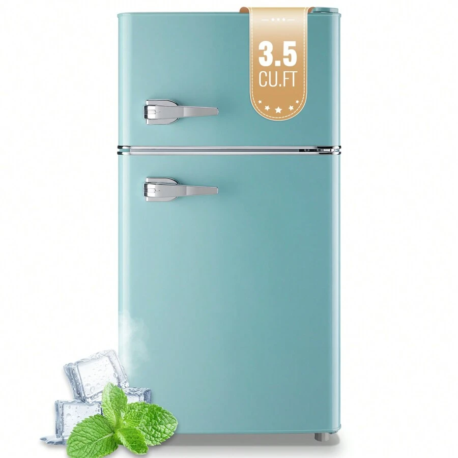 WANAI 3.5 Cu.Ft Mini Fridge With Freezer, Small Refrigerator With 7 Settings Temperature Adjustable, 2 Door Refrigerator For Office, Dorm, Bedroom, Apartment,Blue - 美規B型插(110-127V) - 查看 1