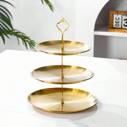1pc European Style Luxury Simple Stainless Steel Dim Sum Rack Fruit Dish Dessert Table Display Home Living Room Storage