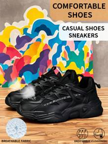 Sporty Front Chunky Sneakers For Women,Colorblock Leather Lace-Up Shoes Women Lightweight Breathable Sneakers Women Shoes Anti-Slip And Wear-Resistant Outdoor Sports Shoes For Women,Comfortable Casual Women Shoes - Black - View 6