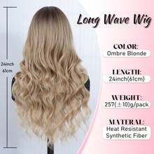 Long Ombre Blonde Wig For Women 24 Inch Middle Part Wavy Women Charming Wigs Realistic Natural Looking Synthetic Heat Resistant Fiber Wig For Daily Party Use - Multicolor - View 2