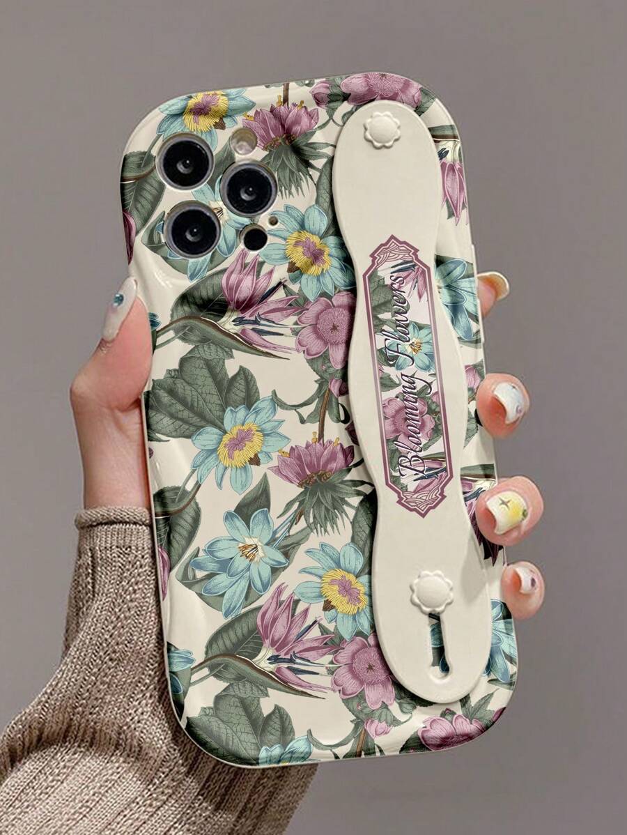 夏日花卉图案时尚腕带手机保护套，天堂鸟印花，加厚防震，带支架，兼容苹果及苹果系列，防水防摔防刮，国际版，非国内版 - 彩色 - 查看 1