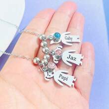 女士定制不锈钢项链，刻有 1-3 个名字，个性化吊坠项链，非常适合母亲节的家庭礼物。 - 彩色 - 查看 17