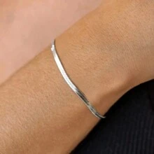 Pulseira elegante de corrente de lâmina de prata esterlina 925 feita à mão com design de corrente plana para mulheres e homens, perfeita para uso diário e presente de aniversário