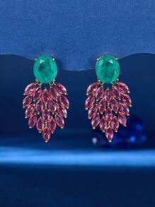 1 Pair Fashion Feather Design Cubic Zirconia Copper Earrings, Jewelry Accessories Suitable For Party Dress Up - Drop Earrings - View 4