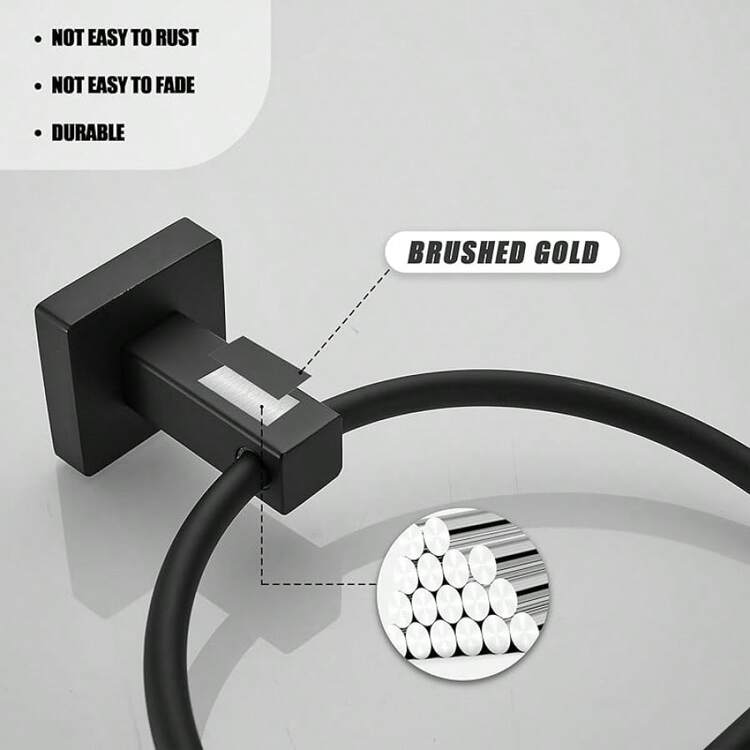 Matte Black Hand Towel Holder, Bathroom Towel Ring, Bath Hand Towel Hangers Wall Mounted Half Round Modern - 黑色 - 查看 4