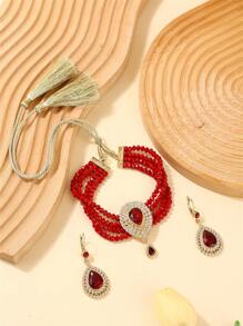 女士项链耳环套装，流行首饰套装，复古宫廷风格，新娘婚礼派对项链耳环套装