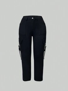 Quần jean cargo dáng skinny phong cách Y2K dành cho nữ cỡ lớn, màu đen, thích hợp cho mùa thu và mùa xuân. - màu đen - Xem 4