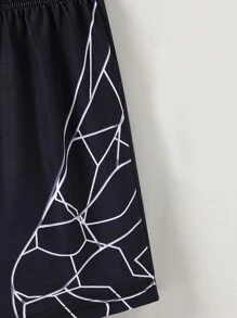 男童足球印花短袖T恤+休闲印花短裤套装，适合春夏季 - 黑色 - 查看 7