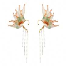 Women Fairy Ear Cuffs Beautiful Clip-On Mermaid Earrings Fashion Ear Cuffs Cosplay Accessories - trái cam - Xem 8