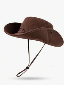 1 件装女孩复古美式西部风格大檐帽子，夏季户外徒步防晒渔夫帽 - 卡其色 - 查看 2