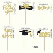 Set de 12/24 decoraciones para cupcakes de graduación 2025 con lentejuelas "Muy orgullosos de ti", borla de diploma, birrete de graduación. Decoraciones para torta y fiesta de graduación 2025