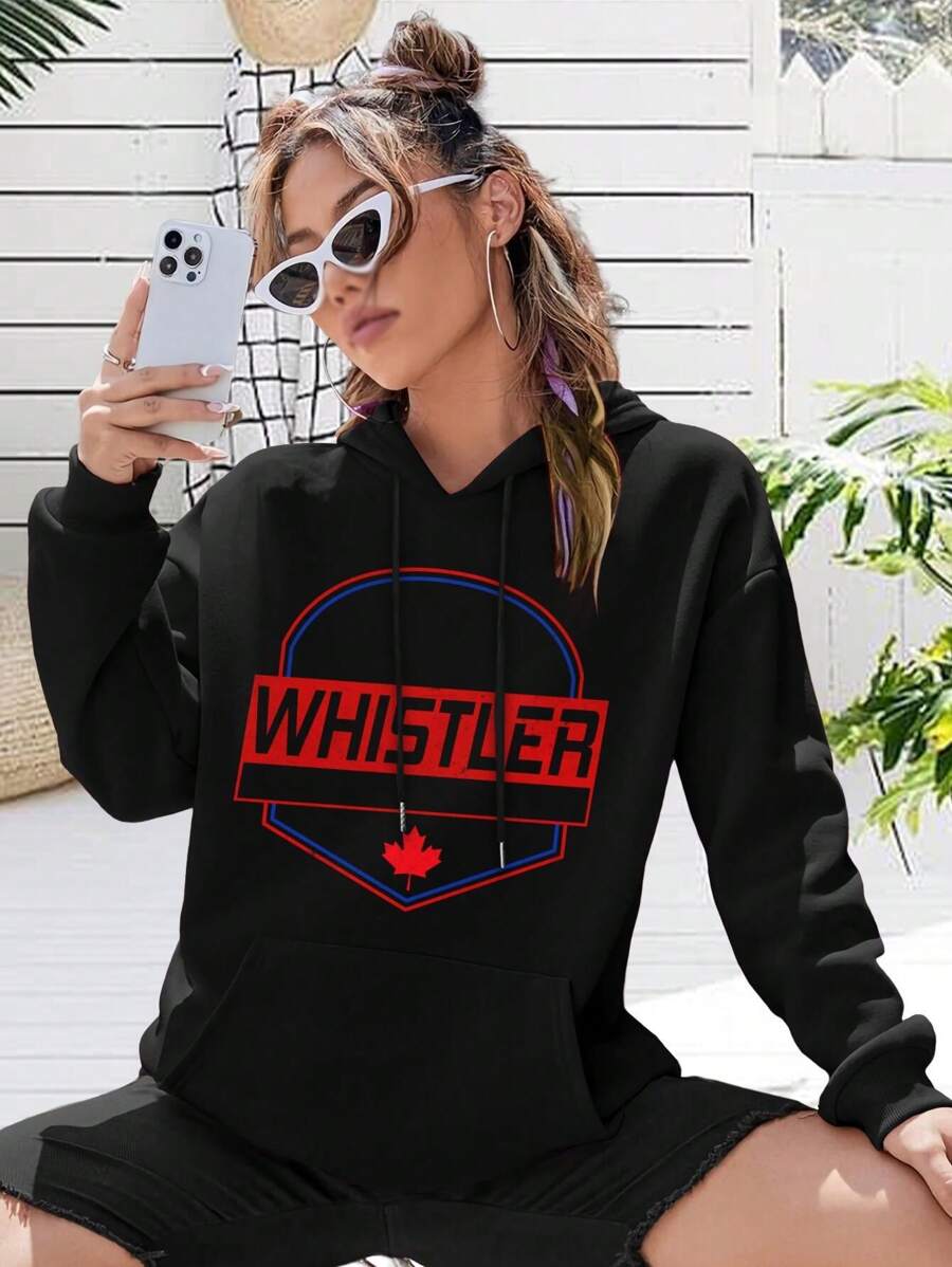 Whistler BC Canada Ski Mountain Bike Paradise Women's Hoodie T-Shirt - 黑色 - 查看 1