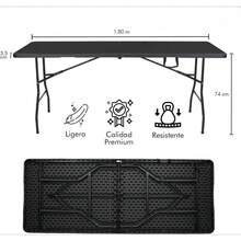 Mesa Plegable 1.80 Metros Comedor para Jardin Plegable Mesa De Plastico Resistente Tipo Portafolio Mesa de Trabajo Multiusos Comedor Grande para Jardin (Blanca, 1.80 m) - negro - Ver 2