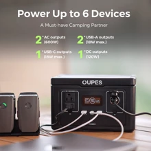 OUPES Exodus 600 Portable Power Station 600W, 256Wh Solar Powered Generator With 2 AC Outlets(1200W Peak), Full Recharge In 1 Hrs LifePO4 Battery Generator For Camping - 黑色 - 查看 7