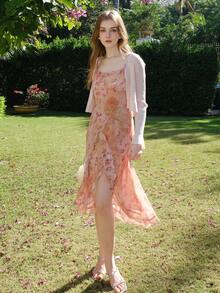 V-Neck Retro Hong Kong Style Flared Sleeve Fitted Knit Top - Pink - View 6