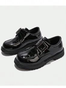 Boys' Fashionable Black Soft Sole Leather Dress Shoes, British Style