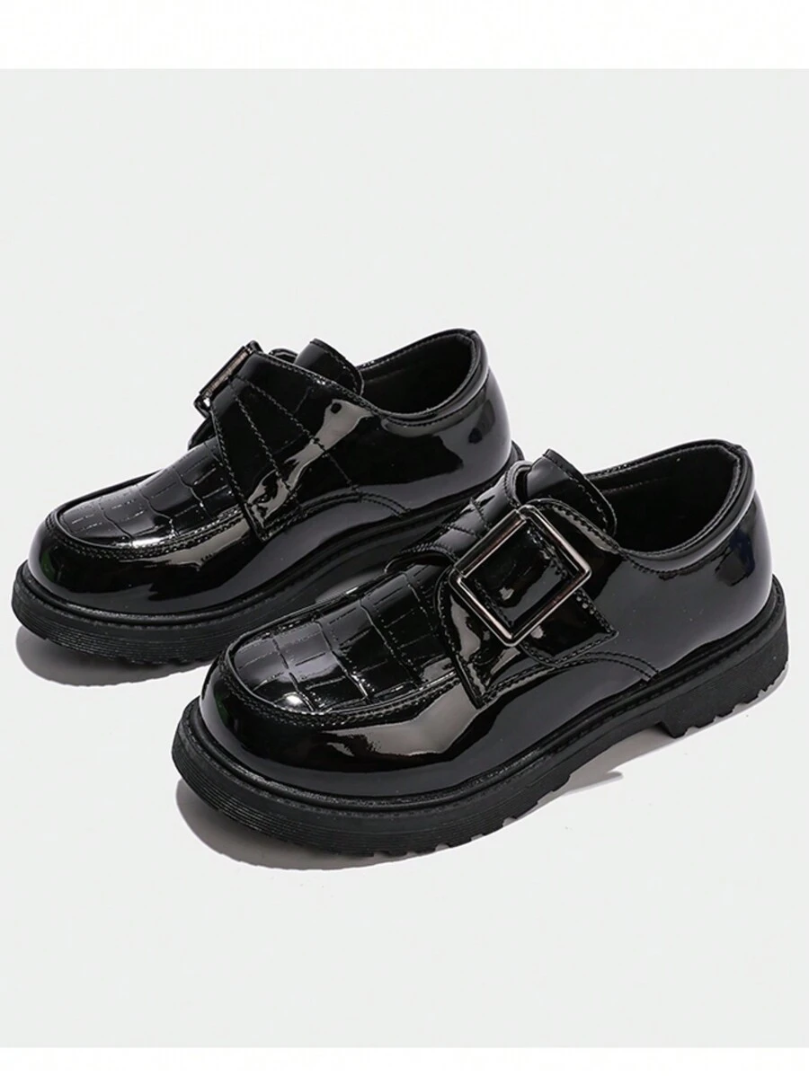 Boys' Fashionable Black Soft Sole Leather Dress Shoes, British Style