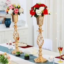 GOQODO 2/6/10 件，水晶花架婚礼桌面中心装饰，高大优雅的金属插花架，桌面金属花瓶适用于婚礼派对晚宴活动酒店家居装饰母亲节礼物塑料花，金色，婚礼装饰，中心装饰，桌面装饰，派对
