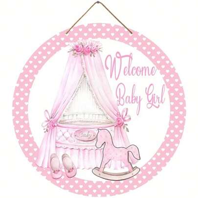 1 pieza Decoración de fiesta para bebé Colgante de madera, Logotipo de bienvenida para revelación de género - Fácil de colgar, Decoración de pared con tema de oso y globos rosas - Perfecto para celebraciones de primer cumpleaños y duchas de adolescentes, Pancarta de feliz cumpleaños