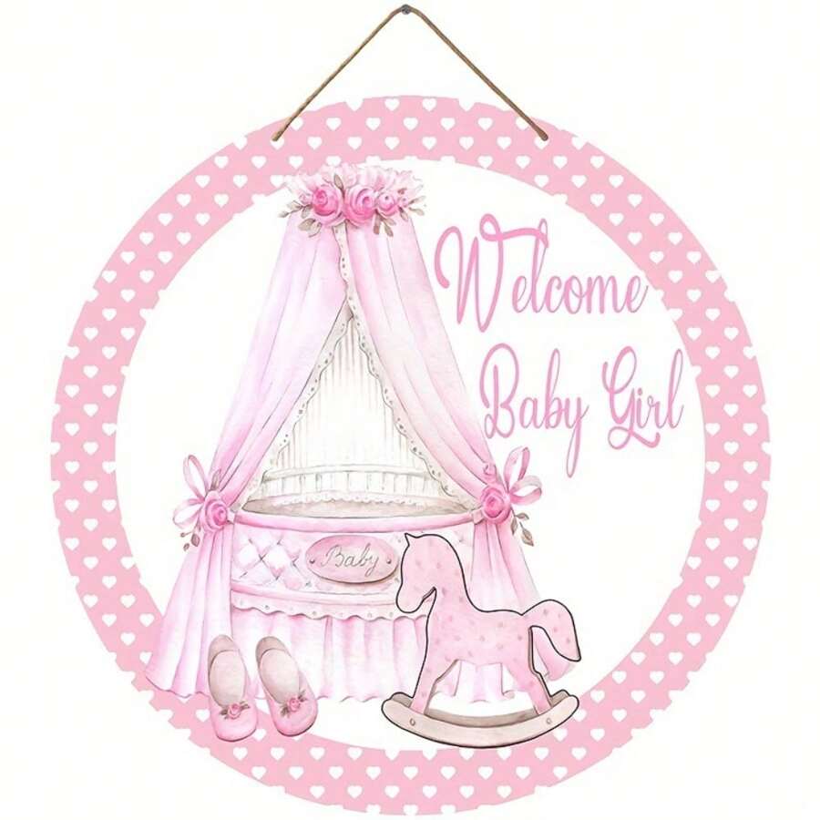 1 pieza Decoración de fiesta para bebé Colgante de madera, Logotipo de bienvenida para revelación de género - Fácil de colgar, Decoración de pared con tema de oso y globos rosas - Perfecto para celebraciones de primer cumpleaños y duchas de adolescentes, Pancarta de feliz cumpleaños