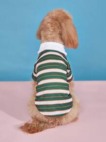 1件条纹Polo衫，猫狗通用，ins风宠物服装 - 彩色 - 查看 5