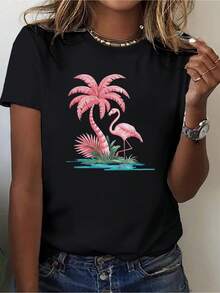 Tropical Flamingo Scene Pure Casual Women's T-Shirt Comfortable Fit