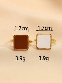 Bộ 2 chiếc nhẫn vuông bằng thép không gỉ kiểu cổ điển màu vàng, nâu và trắng, thích hợp cho nữ giới đeo hàng ngày hoặc làm quà tặng. - Vàng - Xem 4