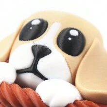 3D Printed Cute Corgi Puppy, Realistic Animal Model, Small Dog Sitting Inside A Basket