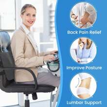 Lumbar Support Pillow Suitable Office Chair Back Support Lumbar Pillow Suitable Car, Gaming, Office Chair - Improves Sitting Posture And Relieves Back Pain, Foam, Adjustable Shoulder Straps, Gray - Black - View 8
