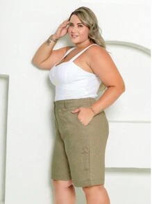 Women's Plus Size Social Bermuda Shorts Sensory - 綠色 - 查看 2