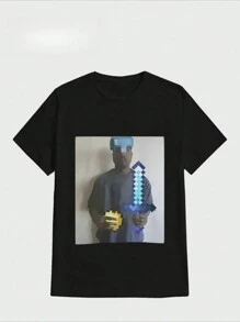 Camisetas divertidas para hombre, camisetas estilo Hip Hop, camiseta informal de algodón puro con estampado Digital - Negro - Ver 1