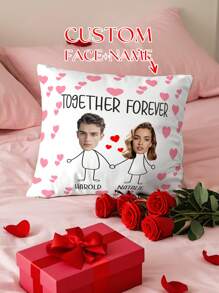 1 件定制照片抱枕套，结婚周年纪念情侣礼物，用于家居装饰、情人节、圣诞节、感恩节、母亲节、父亲节、送给爸爸或妈妈的礼物、新年图案、婴儿/情侣/家庭照片、单面打印