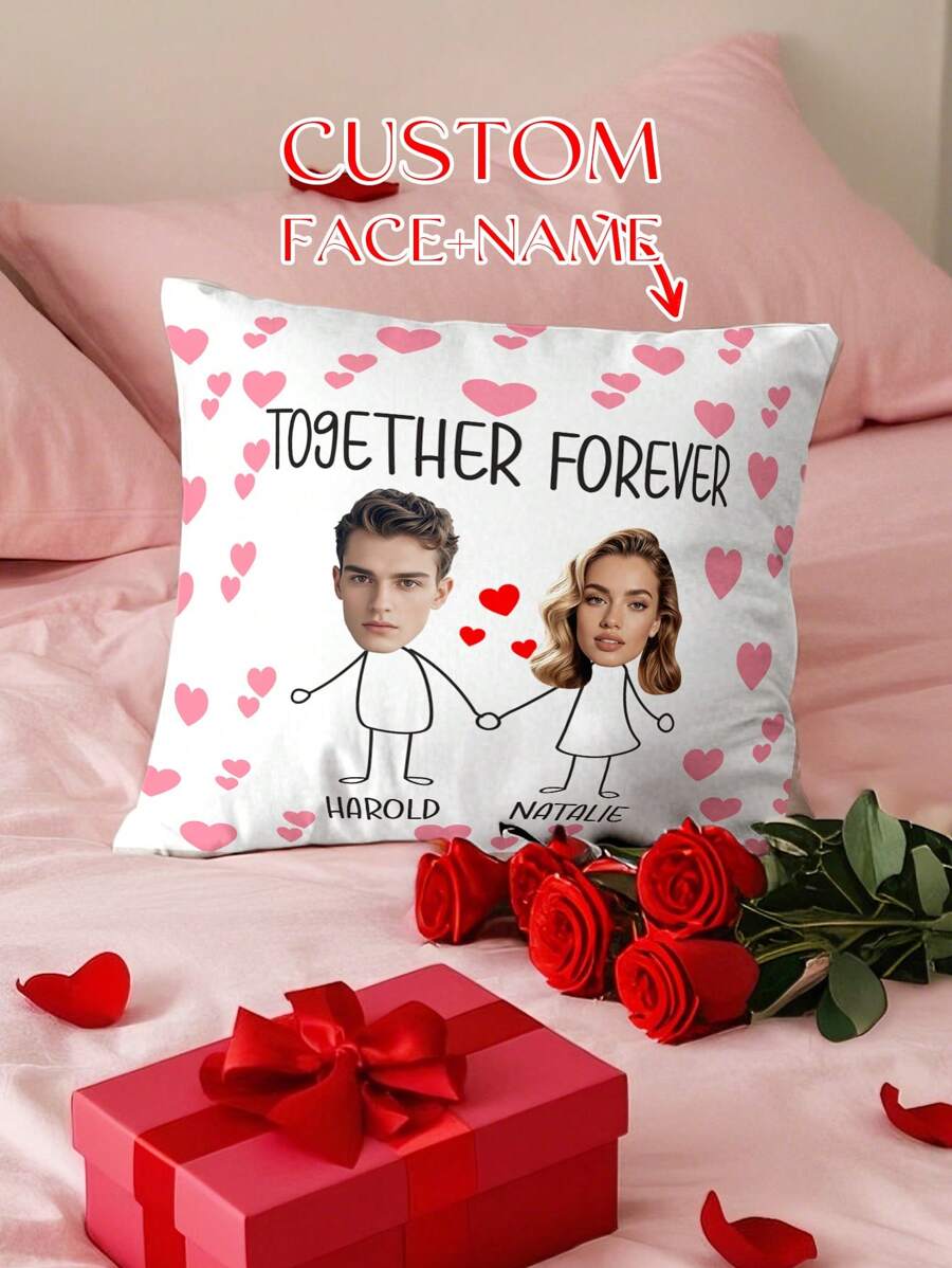 1 件定制照片抱枕套，结婚周年纪念情侣礼物，用于家居装饰、情人节、圣诞节、感恩节、母亲节、父亲节、送给爸爸或妈妈的礼物、新年图案、婴儿/情侣/家庭照片、单面打印
