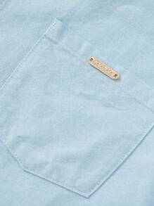 Balabala Young Boys Button-Up Shirt, Classic Preppy Style - Blue Tint - View 3