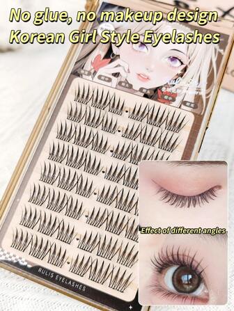 48pcs High Volume, 0.07mm Thick, C-Curl Glue-Free Self-Adhesive False Lashes, Natural Kpop-Style Cartoon Eyes, Realistic Segmented Individual Lash Strands For Kpop/Korean Look, Easy For Beginnerslash Clusters,Eyelash Clusters,Individual Eyelashes,Lashes,Fake Lashes