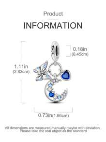 Silver Plated Charm Butterfly Moon Love Zirconia Animal Series Blue Pendant Charm Pendant Ball Suitable For Bracelets DIY Women's Jewelry - Silver - View 4